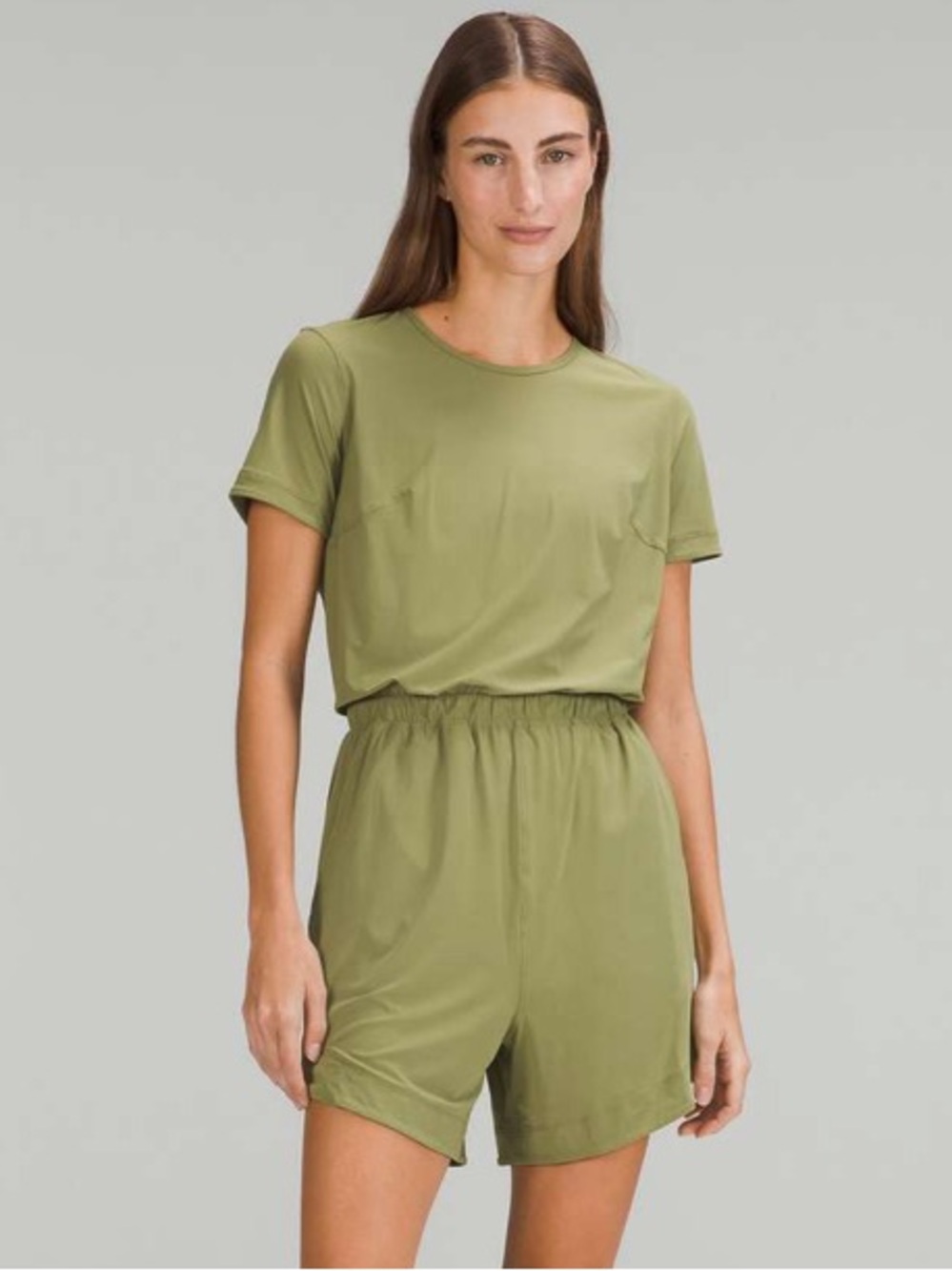 Lululemon Lightweight High Neck Romper Athletic Open Back Bronze Green Size 8